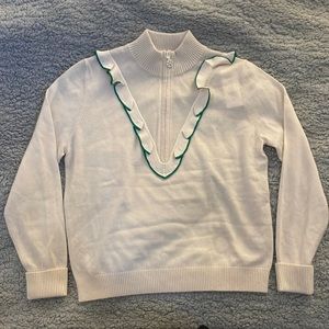Tory Burch Cream Quarter Zip Ruffle Cashmere Sweater size XS